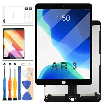 Imagen de Pantalla de repuesto para iPad Air 3 3ª Gen2019 LCD Digitzer Táctil Montaje Completo Vidrio 2019 Air3 A2152 A2123 A2153 A2154 con Templado (negro)