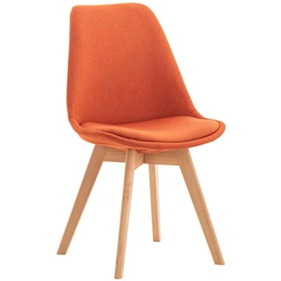Imagen de CLP Silla de Comedor Linares En Tela, Terciopelo o Polipropileno &amp; Cojín Simil Cuero I Salón Nórdica con Base Madera I, Color:Naranja, Material Base:Tela
