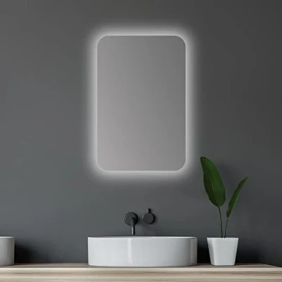 Imagen de Talos Armario con Espejo para baño iluminación Ovalada, 40 x 60 cm, de Cuerpo Aluminio, Color Negro Mate, Dos estantes