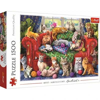 Imagen de Trefl 1500 Piezas Gatos, DIY Moderno, Entretenimiento Creativo, Rompecabezas Clásicos con Animales, para Adultos y Niños a Partir de 12 Años Puzzle, Color Gatitos en el sofá (26198)