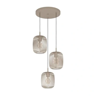 Imagen de Eglo Romazzina lámpara colgante, colgante de 3 luces sobre mesa comedor, redonda metal en color arena, con casquillo E27, Ø 46 cm