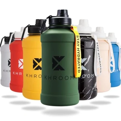 Imagen de Khroom Botella de agua acero inoxidable 2,2L Apta para bebidas con gas, irrompible, ideal deportes, gimnasio y ocio deportiva 2 litros XXL Water Jug Gym Verde