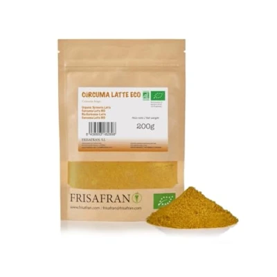 Imagen de FRISAFRAN Cúrcuma Latte en Polvo 200g Ecológica Mezcla para leche dorada curcuma Orgánica Superalimento Orgánico te de antioxidante