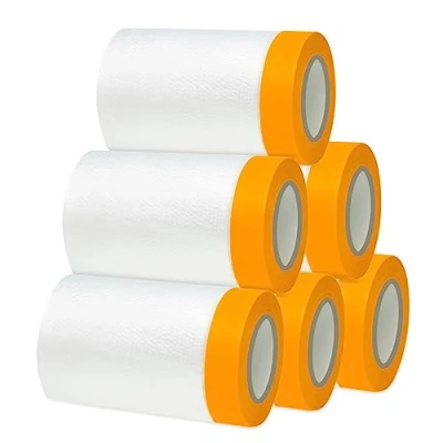 Imagen de Gigmeta 6 rollos de lámina protectora para pintor, cinta adhesiva dorada con 55 cm x 20 m, transparente tejido, pintor