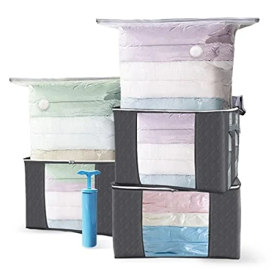 Imagen de VOUNOT 3 Bolsas Vacío Ropa y Cajas Almacenaje EDENOO con Cremallera Asas, para Guardar Ropa, Sábanas, Edredones, Almohadas, Manta