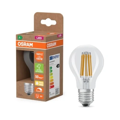 Imagen de OSRAM Bombilla LED Classic A100 Filamento, 7,2 W, E27, transparente, 1521 lm, alta luminosidad, adecuada para luminarias grandes, iluminación de áreas