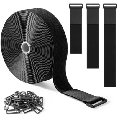 Imagen de Trilancer Cintas de Sujeción 5 cm x 10 m Alta Resistencia con 30 Hebillas Ajustables, Cortables a la Longitud Deseada, Reutilizables para Asegurar Cables, Mangueras, Tubos y Más