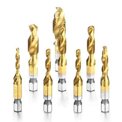 Imagen de Camtek 8 piezas combinado Titanio brocas rosca HSS 1/4 Vástago Tornillo Manual MétricoTornillos de Taladro Silver