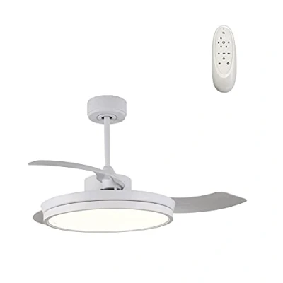 Imagen de wonderlamp Ventilador techo de Luz LED con aspas plegables Brando 48W, Silencioso, 3 temperaturas color, 6 velocidades, Blanco