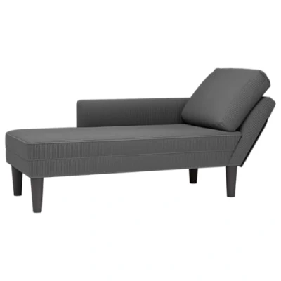 Imagen de vidaXL Chaise Longue con cojín de Tela Pana Gris Oscuro, sillón Longue, sofá Lounge, salón