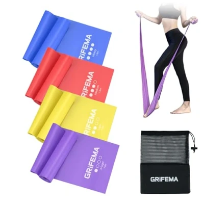 Imagen de GRIFEMA GA5002 Bandas Elasticas Fitness[Set de 4] 1.8M, Cintas con 4 Niveles Resistencia para Entrenamiento Fuerza, Yoga, Pilates