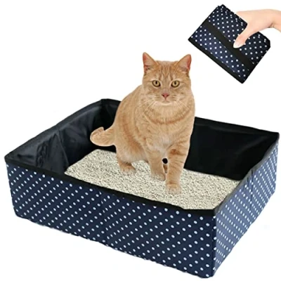 Imagen de Caja de Arena para Gatos Viaje Plegable, Arenero Portátil, Impermeable, Fácil Limpiar Gatitos, Conejos, Mascotas Uso Doméstico, Exteriores, Coche, Camping, Azul