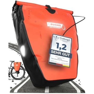Imagen de Büchel Fahrradtasche für Gepäckträger Alforja para Bicicleta 100% Impermeable, Color, Unisex Adulto, Rojo y Negro, 56,5 x 30 15 cm