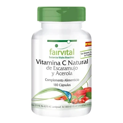 Imagen de Fairvital Vitamina C Natural de Acerola y Escaramujo 256mg por dosis diaria VEGANA 180 Cápsulas Calidad Alemana