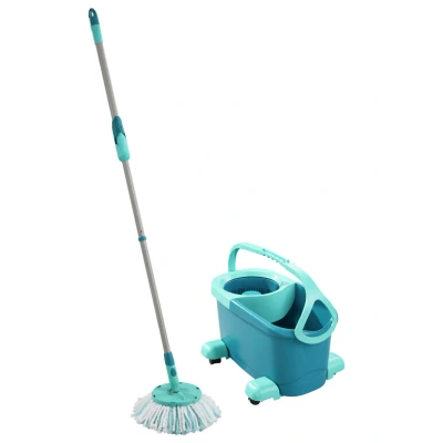Imagen de Leifheit set de fregona rotatoria Clean Twist Disc Mop Ergo Mobile 2.0 con ruedas, giratoria cabezal Micro Duo, limpieza en húmedo