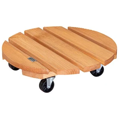 Imagen de WAGNER design yourself Soporte con Ruedas para Plantas Toscana Ø 38 x 10,5 cm, Exterior + Interior, de Madera Maciza FSC, Acanalado, Terracota, Capacidad Carga 150 kg, 20016301