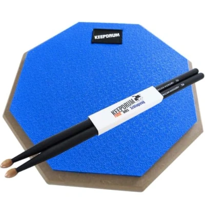 Imagen de Keepdrum DP BL Practice Pad Almohadilla de ejercicio (rosca 8 mm, 1 par baquetas 5BB), color azul