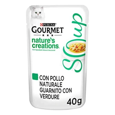 Imagen de Purina Gourmet Nature&#039;s Creations Soup Húmedo Gatos con Pollo Natural y Verduras, 32 Sobres de 40 g