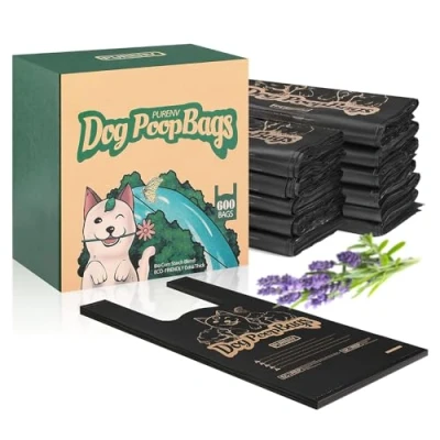 Imagen de PURENV 600 Bolsas Biodegradables para Caca de Perro con Asas, Extra Gruesa Prueba Fugas Hecho la Mezcla Almidón Maíz, 18 * 38 CM Súper Grande, Fuerte, Caja Dispensadoraas