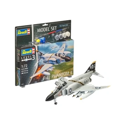 Imagen de Revell Model Set 63941 F 4J Phantom II, en Kit modelo con Base Accesorios, fácil Pegar y para pintarlas, escala 1:72, 24,5cm