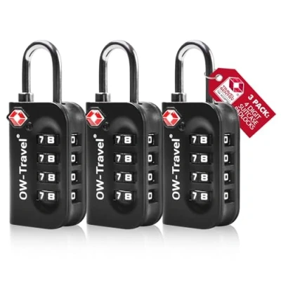 Imagen de OW Travel Candado maleta TSA Anti robo. numerico 4 Digitos. Combinacion Taquilla. Candados para mochilas y maletas. Taquilla Gimnasio. seguridad equipaje Negro 3