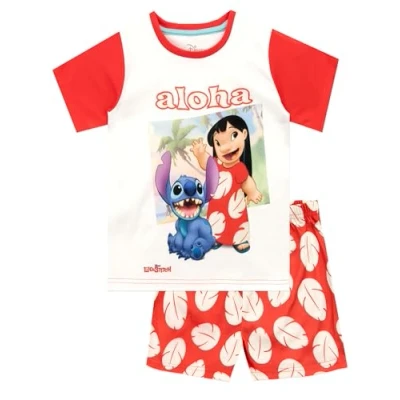 Imagen de Disney Pijamas de Manga Corta para niñas Lilo &amp; Stitch Rojo 9 10 Años