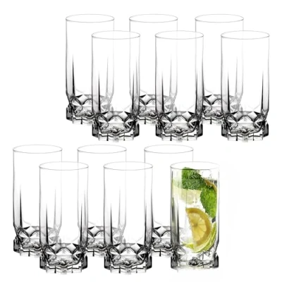 Imagen de KADAX vasos de cristal, juego 12 agua, jugo pared gruesa, estriados para bebidas, jugos, fiestas (juego unidades, 325 ml alto)