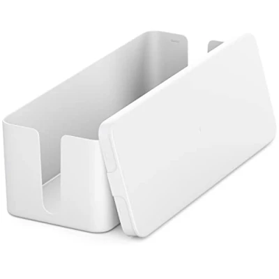 Imagen de deleyCON Caja para Gestionar Organizadora de Cables 40,5cm x 15,3cm 13cm Plástico Robusto 2 Guías Protección y Seguridad Blanco