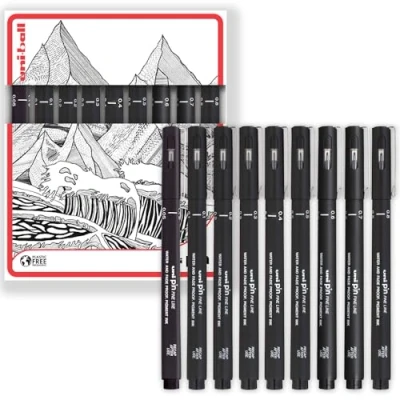 Imagen de Uni Pin Fineliner Plumilla Completo Set Of 9 Niveles Tinta Negra