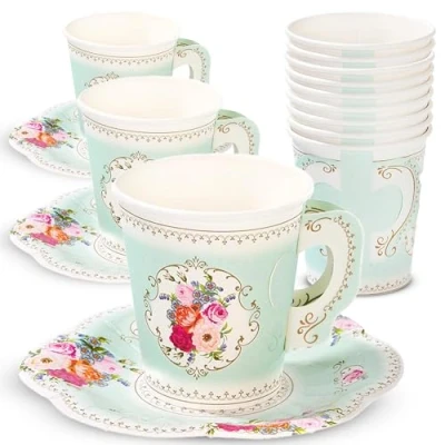 Imagen de Talking Tables TS6 CUPSET Set de tazas con mango y platillos, Cartón, azul, Juego 12 piezas