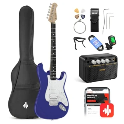 Imagen de Donner Juego de guitarra eléctrica para principiantes 39 pulgadas, pastillas S H con amplificador, bolsa, correa, cuerdas, afinador, cable, púas, DST100