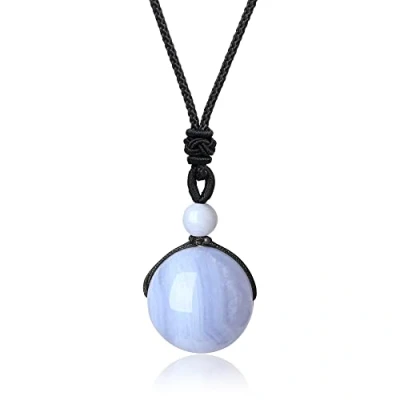 Imagen de COAI Collar Ajustable con Colgante Cuenta Redonda de Ágata Azul Unisex