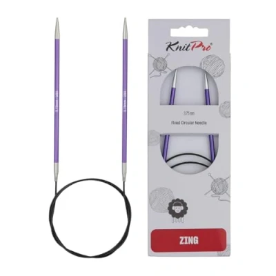 Imagen de Knit Pro Zing: Agujas de Tejer Circulares fijas: 60 cm x 3,75 mm, Aluminio, Morado