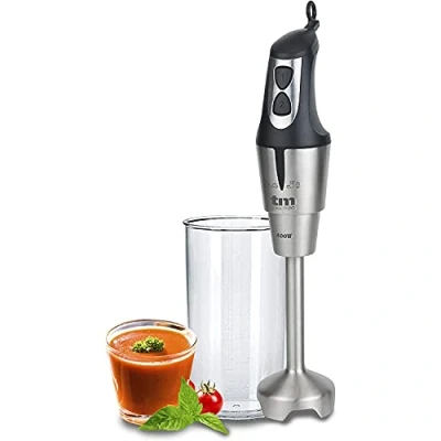Imagen de TM Electron TMPBA008 Batidora de Mano 400W Potencia, 2m Cable, Campana y Eje Acero Inoxidable, Control graduable Velocidad empuñadora ergonómica. Incluye Vaso medidor 900ml. …
