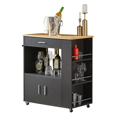 Imagen de SoBuy FKW113 SCH Carrito de Servicio Camarera Multiusos Mueble con Estante Lateral Puertas Cajones Porta Paños Cocina 82 x 46 88 cm ES