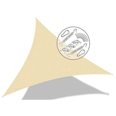 Imagen de VOUNOT Toldo Vela de Sombra Triangular 3.6 x m, Incluye 19 Kits Montaje, Protección Rayos UV y HDPE Transpirable, para Exterior, Jardin, Patio, Marfil