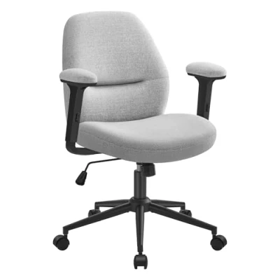Imagen de SONGMICS HOME Silla Giratoria, de Oficina con Reposabrazos Ajustables, Altura Ajustable, Asiento Ancho, Tela Lino Algodón, Gris Paloma OBG035G01