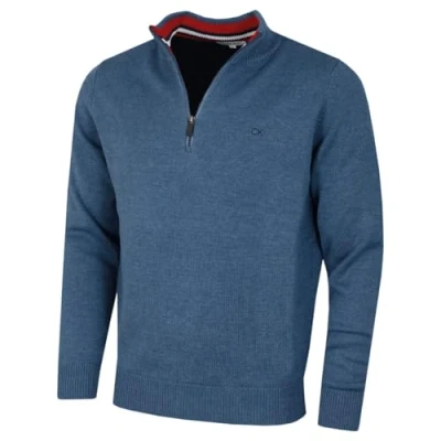 Imagen de Calvin Klein Hombre Chunky Knit 1/2 Zip Suéter de Golf Denim Marga Deporte M