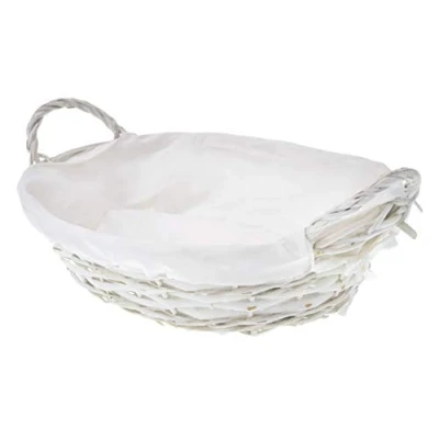 Imagen de HERSIG Bandeja Mimbre Natural Cesta Ovalada con Forro y Asas 35 x 25 9 cm Blanco