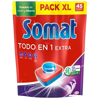 Imagen de Somat Todo en 1 pastillas Detergente para lavavajillas (45 lavados), del y abrillantador, jabón antiolor