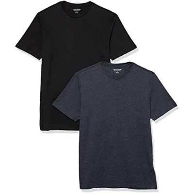Imagen de Amazon Essentials Camiseta de Cuello Redondo Algodón, Manga Corta, Corte Clásico Hombre, Pack 2, Azul Marino Mezcla/Negro, L