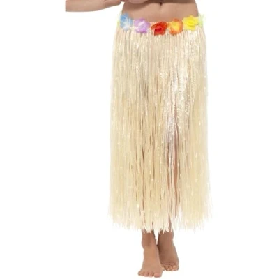 Imagen de Smiffys Falda de paja hawaiana con flores, Natural, cierre velcro y cintura ajustable