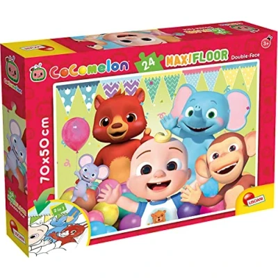 Imagen de Liscianigiochi CoComelon Puzzle Maxi Floor para niños a Partir de 3 años, 24 Piezas, 2 en 1 Doble Cara con Reverso Colorear, Color stücke mit seinen freunden (91003)