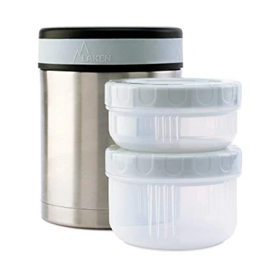 Imagen de Laken Termo Para Comida de Acero Inoxidable 1L y Funda Textil Gris Incluye 2 Contenedores Interiores