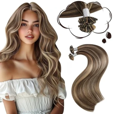 Imagen de Moresoo 16Pulgadas U Tip Hair Brown/#4 Fading to Caramel Blonde/#27 Straight Pre Bonded Ombre Dip Dye Human Extensions Fusion Keratin 100% Remy 1g/s 50g