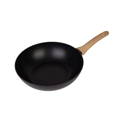 Imagen de MasterChef Wok Induccion, Sarten Antiadherente, para Salteado, Comida Asiática, Huevos y mas, Aluminio, Mango de Madera, Revestimiento Antirayaduras, Apta Lavavajillas, 28cm, Negro