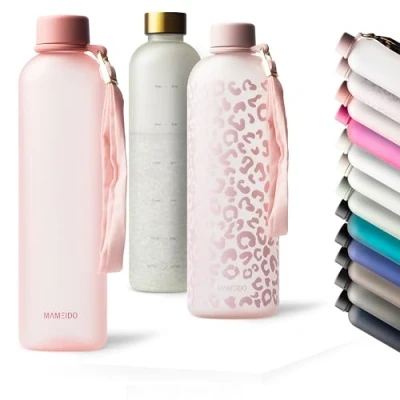 Imagen de MAMEIDO Botella agua 1 litro 1l motivacional sin BPA, antigoteo, tritan para Colegio, Gym, Oficina (Flamingo, 1000ml)