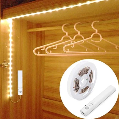 Imagen de OriFiil Luces LED con Sensor de Movimiento, 1,5M Tira Pilas, Luz Armario, 3000K Blanco Cálido Nocturna para Debajo Cama, Habitacion, Pasillo Baño, Cocina, Escaleras