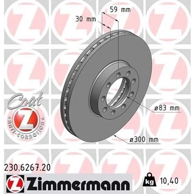Imagen de ZIMMERMANN COAT Z 230.6267.20 Disco de freno 300 30 9/9 9 111 ventilación interna revestido IVECO: DAILY 6 , 4, 4 Kasten/Kombi