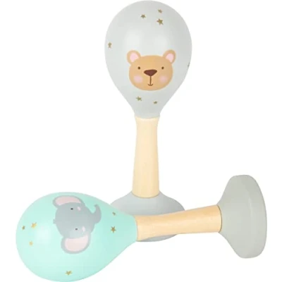 Imagen de Small Foot 11886 Sonajeros Musicales, Tonos Pastel y con diseño Infantil, para bebés niños pequeños. Toys, Color Madera, Gris, Rosa, Azul Claro (11886)